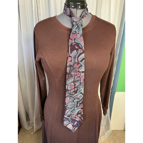 Oscar De Le Renta Tie abstract geometric green purple 100% silk - Picture 1 of 10